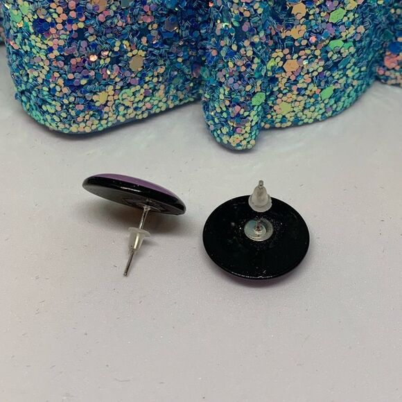 (P1) Retro Purple Dot Earrings - Picture 2 of 4